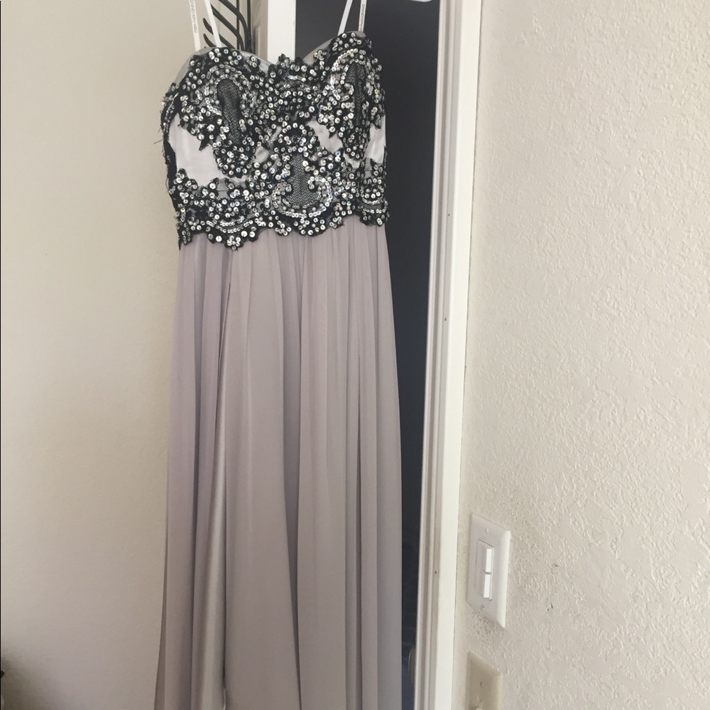 Gray Beaded Strapless Long Narianna Prom Dress